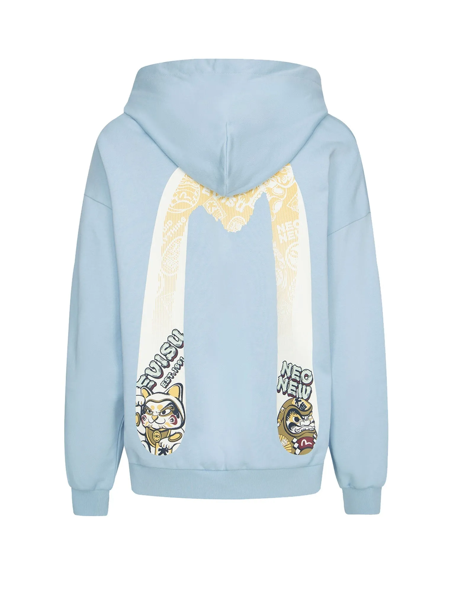 “Fortune Cat and Daruma” Double Daicock Print Hooded Sweatshirt