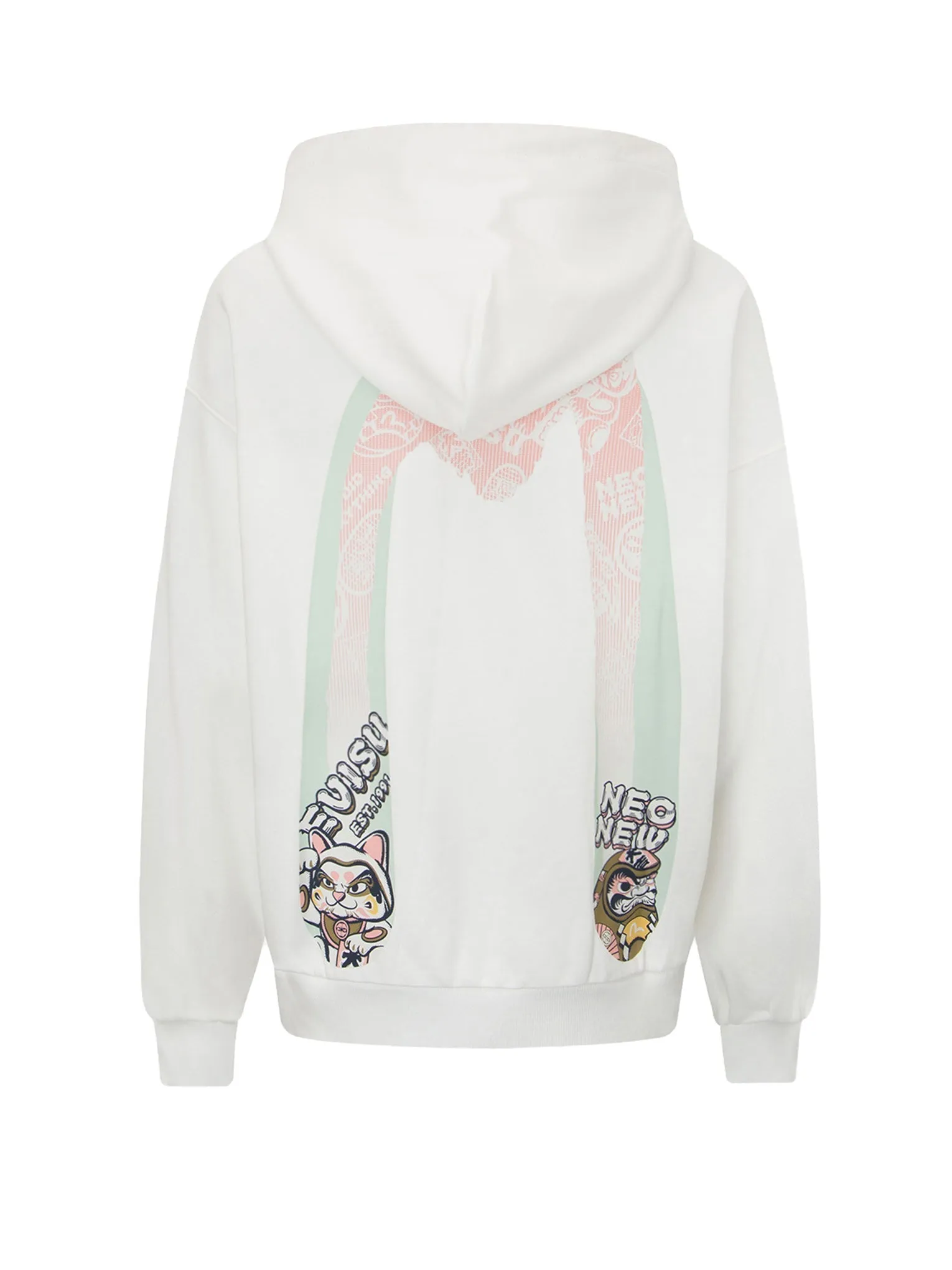 “Fortune Cat and Daruma” Double Daicock Print Hooded Sweatshirt