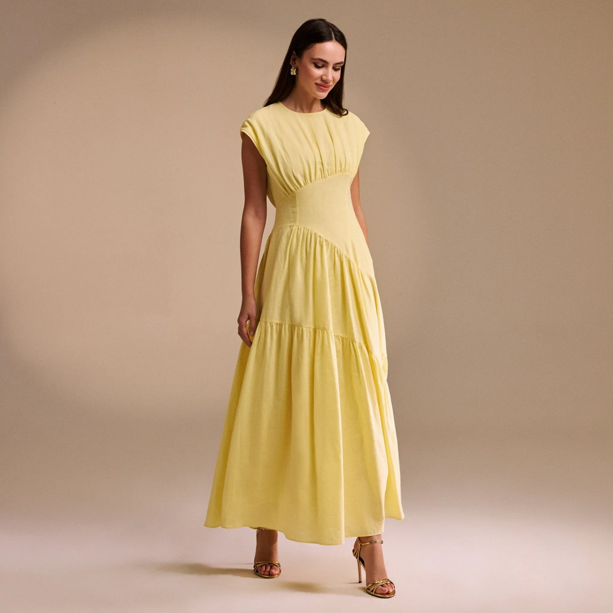 Gathered Waist A-Line Maxi Dress