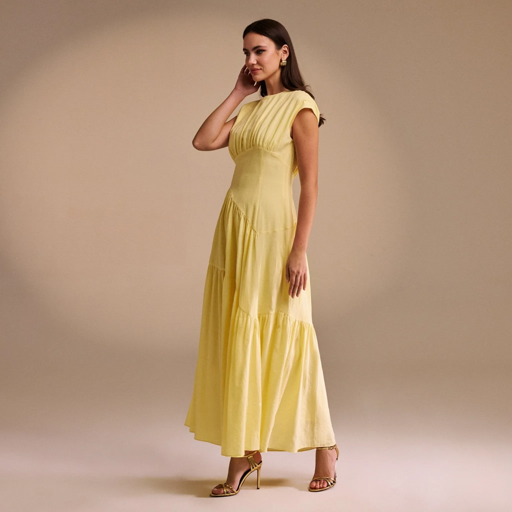 Gathered Waist A-Line Maxi Dress