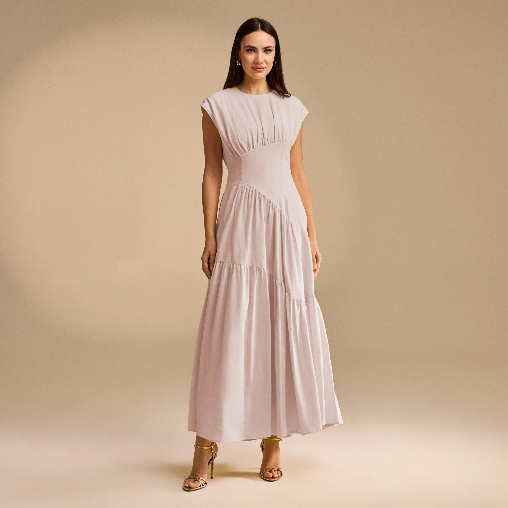 Gathered Waist A-Line Maxi Dress