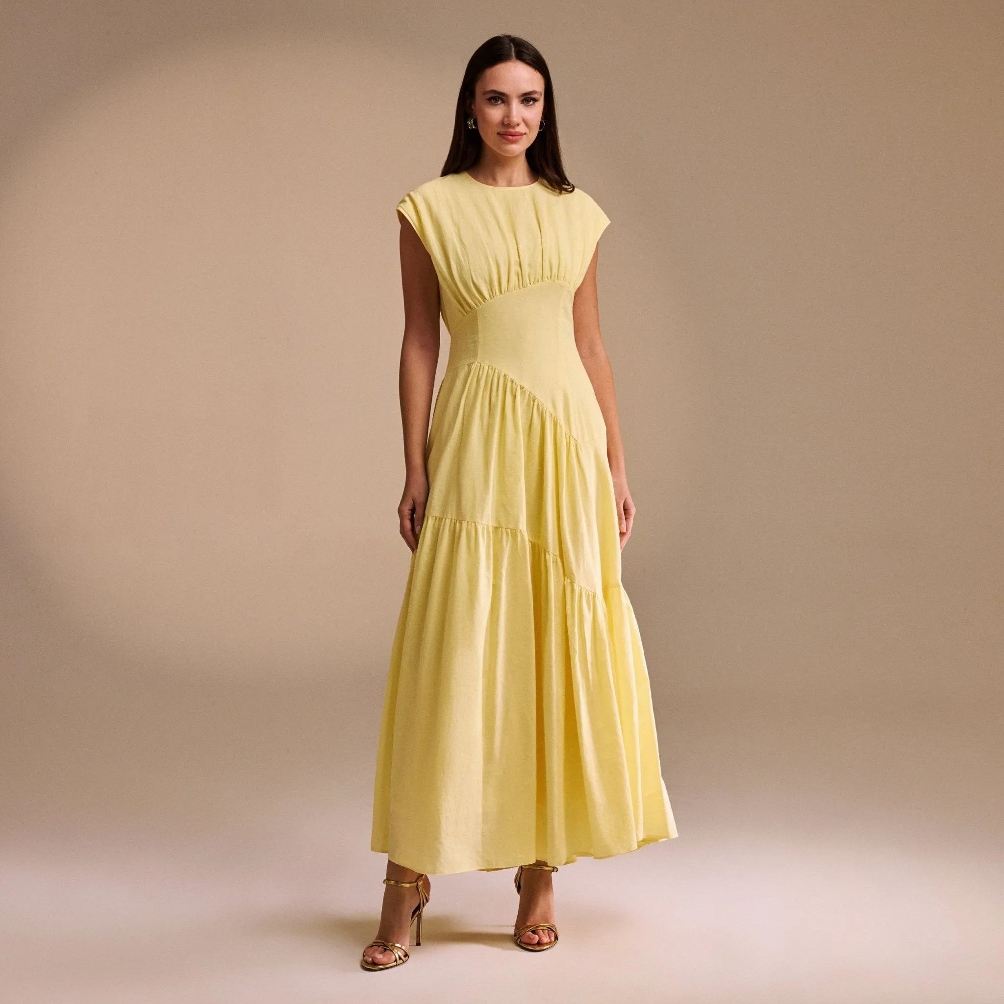 Gathered Waist A-Line Maxi Dress
