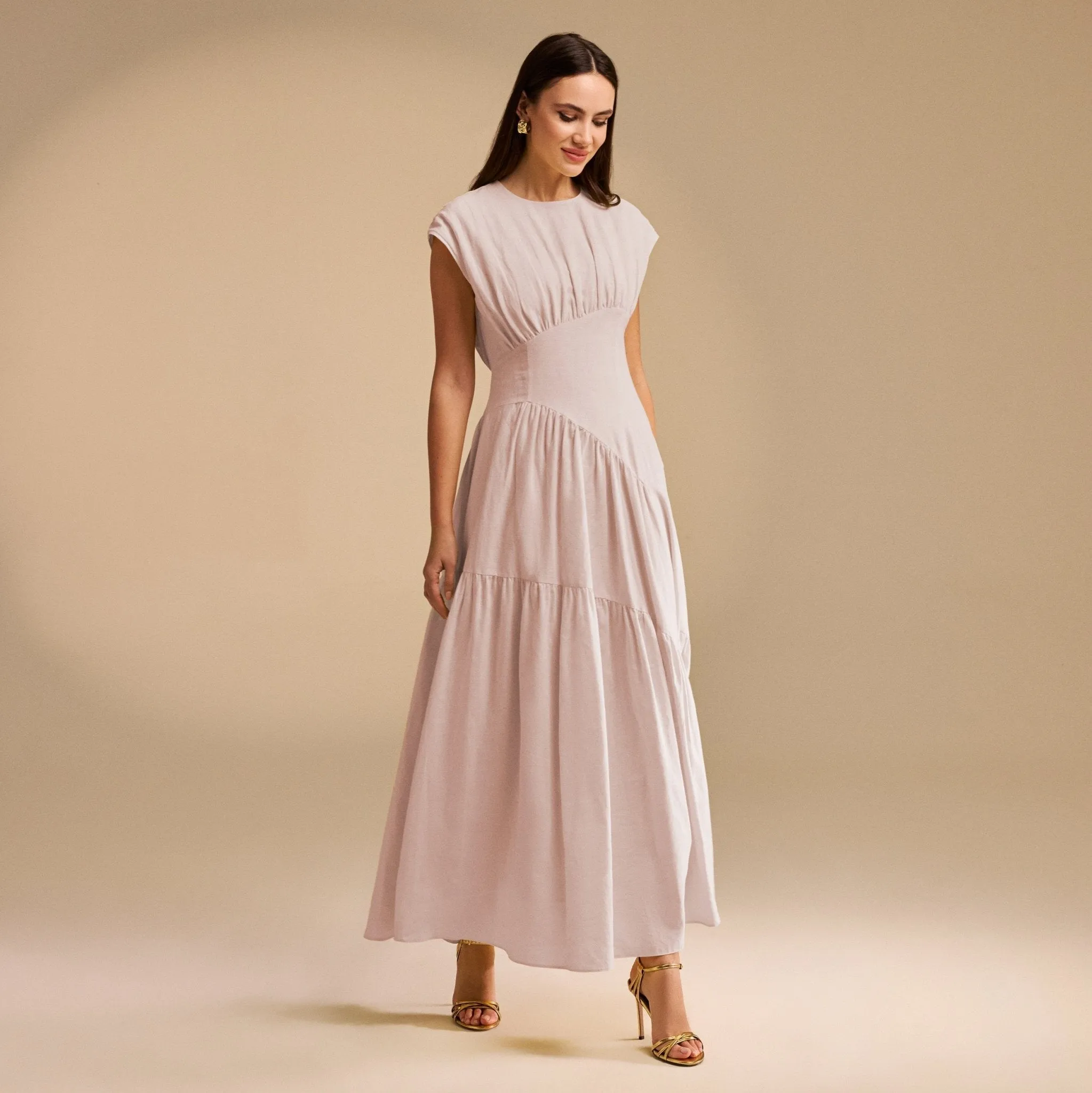 Gathered Waist A-Line Maxi Dress