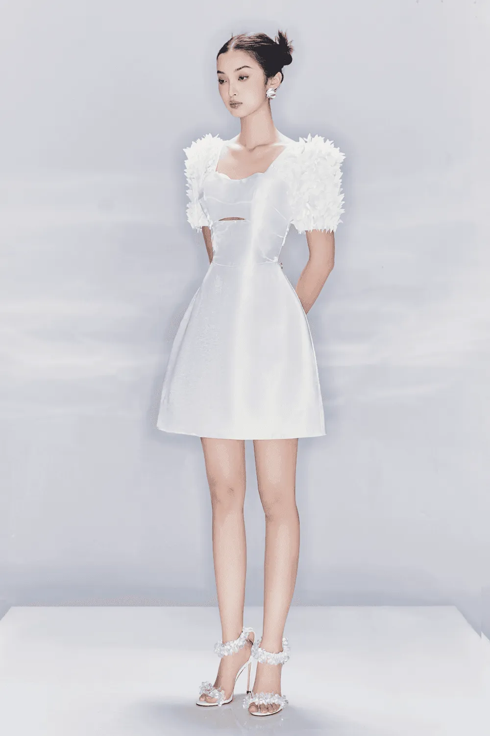 Gaudi A-line Square Neck Taffeta Mini Dress
