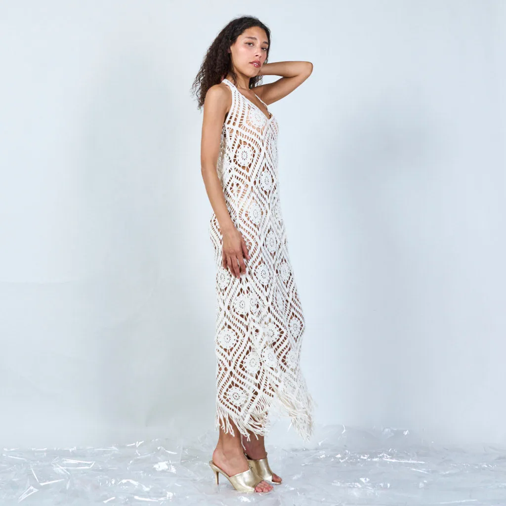 Geometric crochet maxi dress with fringe wholesale