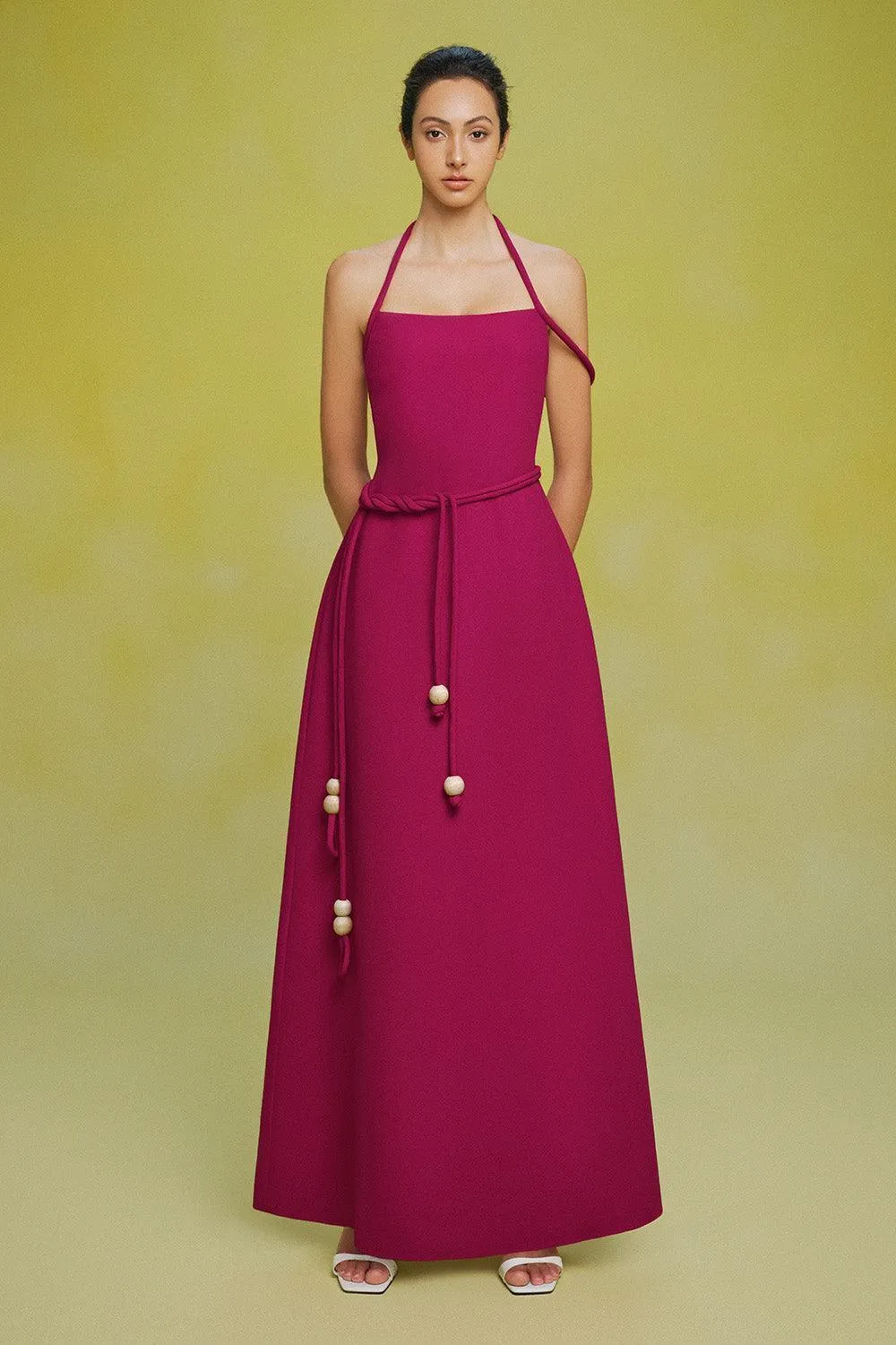 Giang Son A-line Halter Neck Cotton Rayon Floor Length Dress