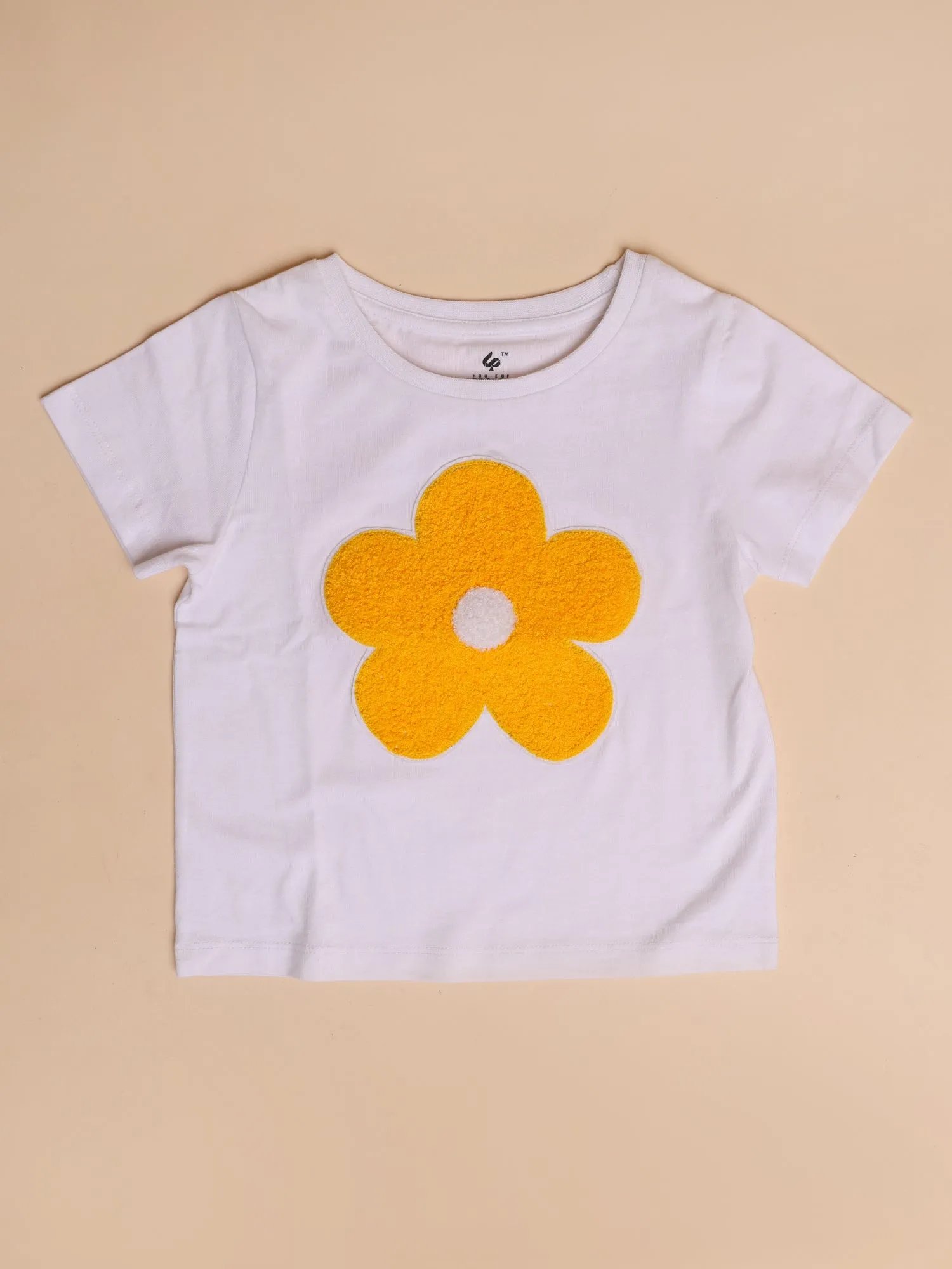 Girls' 2-Piece Summer Outfit: Yellow Floral Embroidered Short Sleeve Top and Denim Skort