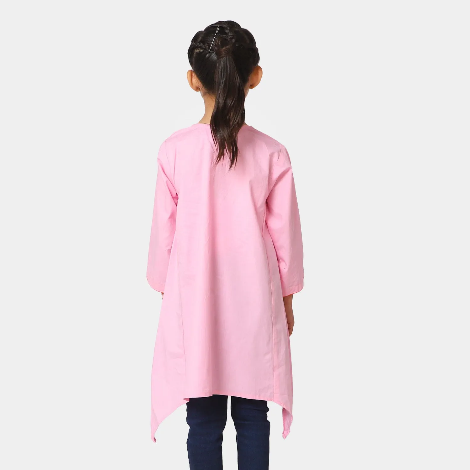Girls Cotton Embroidered Kurti Artistic - Pink