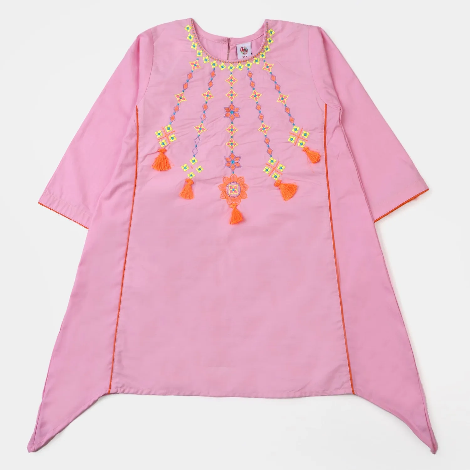 Girls Cotton Embroidered Kurti Artistic - Pink