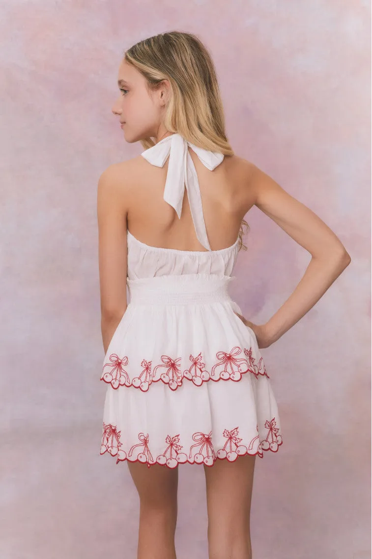 Girls Romille Cherry Embroidered Cotton Dress