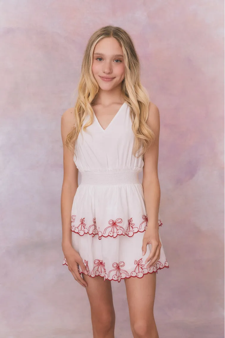 Girls Romille Cherry Embroidered Cotton Dress