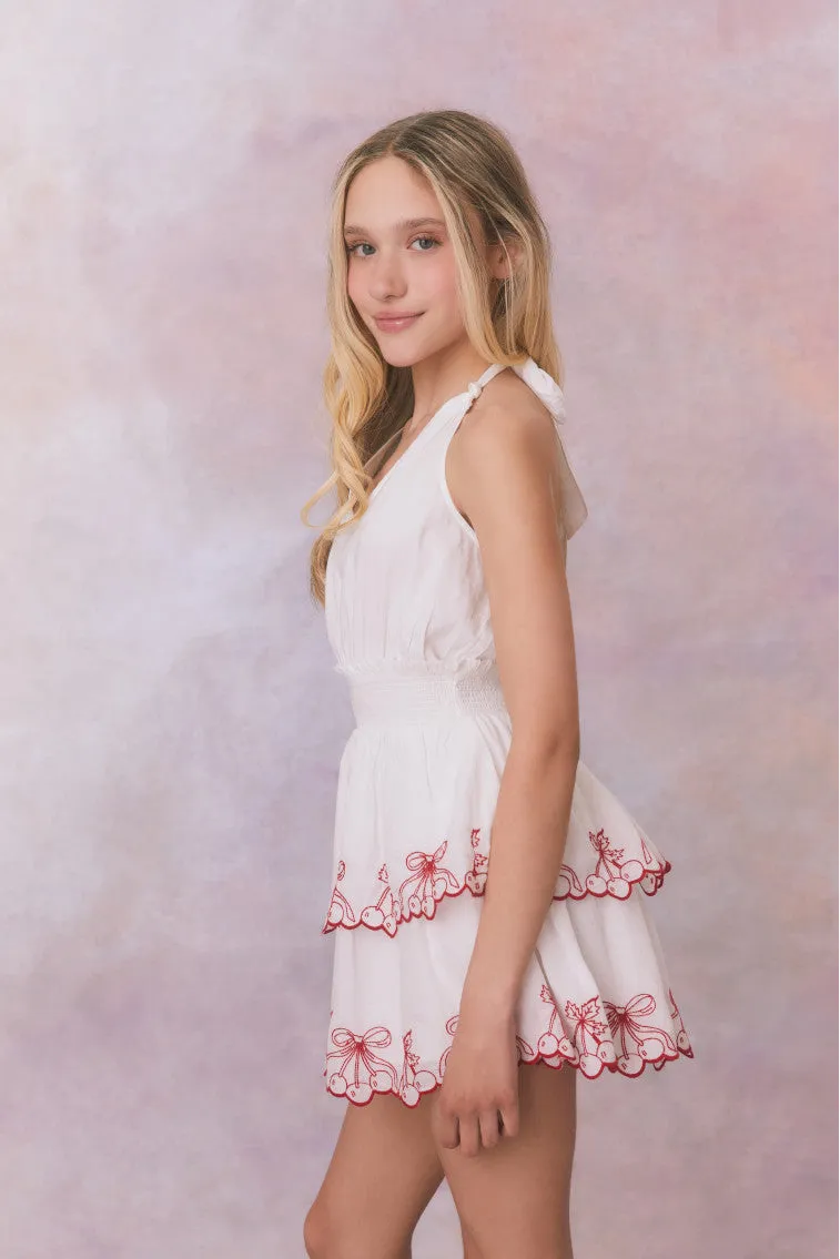 Girls Romille Cherry Embroidered Cotton Dress