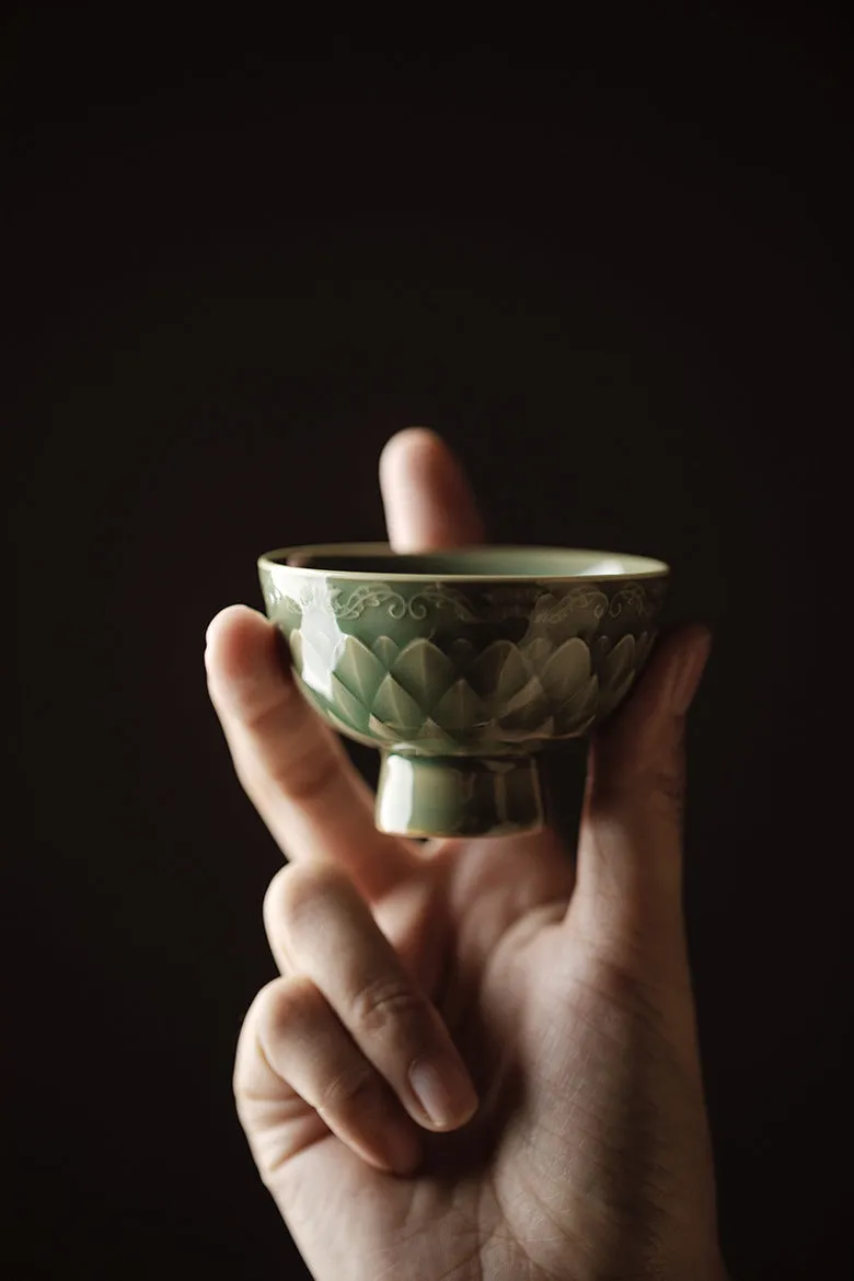 Gohobi Handmade Green Fish-scale Ceramic Tea Cup