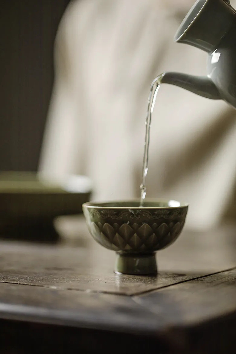 Gohobi Handmade Green Fish-scale Ceramic Tea Cup