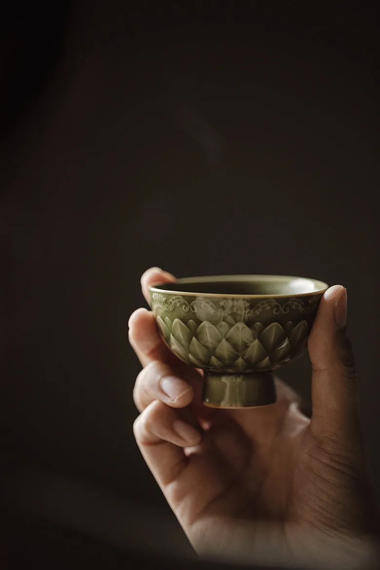 Gohobi Handmade Green Fish-scale Ceramic Tea Cup
