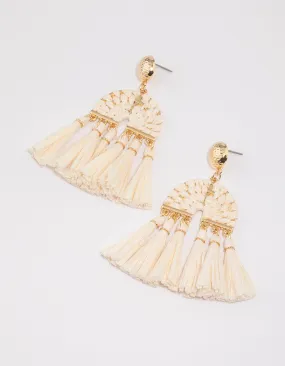 Gold Raffia Tassel Drop Earrings