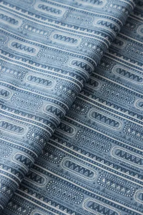Grey And White Geometric Foil Print On Pure Mul Cotton Fabric