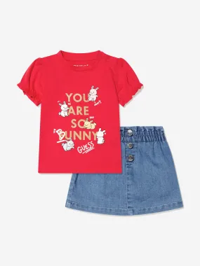 Guess Baby Girls T-Shirt And Denim Skirt Set in Red