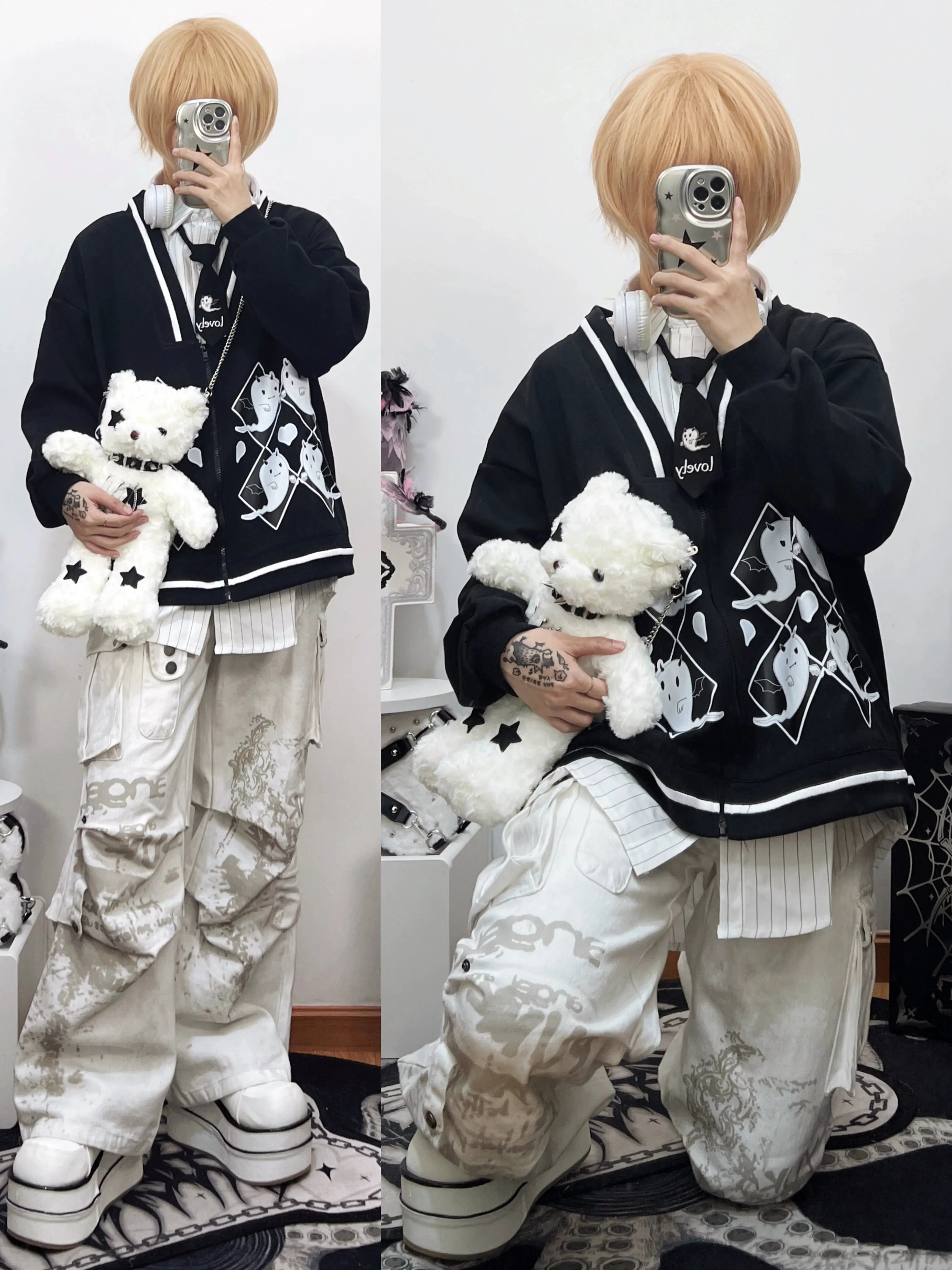 Halloween Gothic Baseball Jacket Little Ghost Coat Blouse