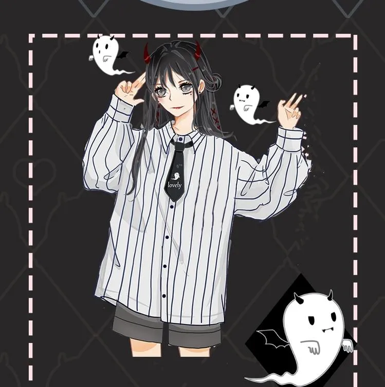 Halloween Gothic Baseball Jacket Little Ghost Coat Blouse