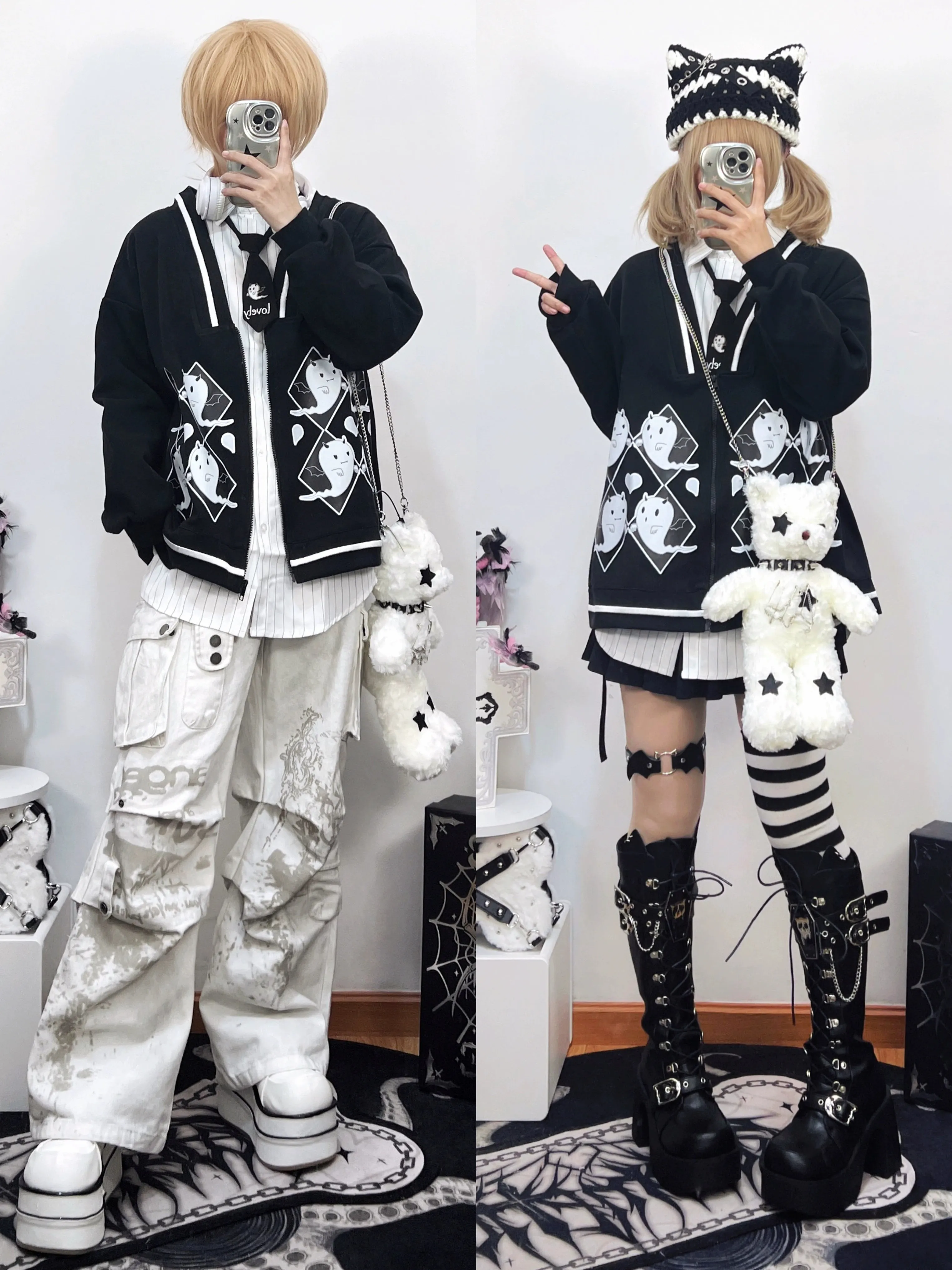 Halloween Gothic Baseball Jacket Little Ghost Coat Blouse