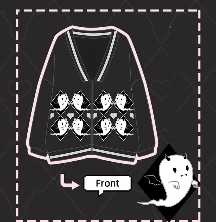 Halloween Gothic Baseball Jacket Little Ghost Coat Blouse