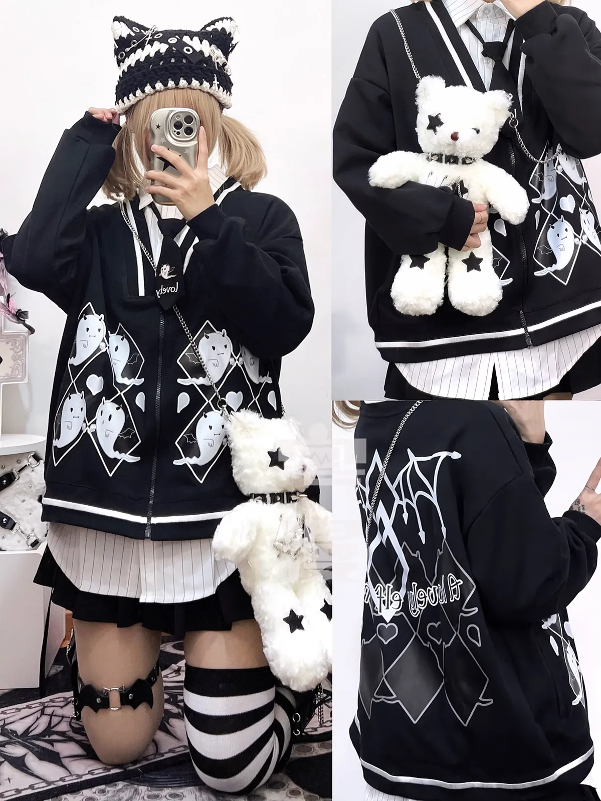 Halloween Gothic Baseball Jacket Little Ghost Coat Blouse