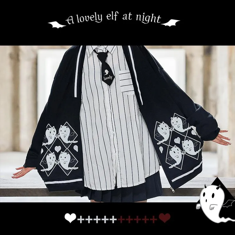 Halloween Gothic Baseball Jacket Little Ghost Coat Blouse