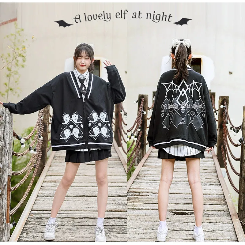 Halloween Gothic Baseball Jacket Little Ghost Coat Blouse