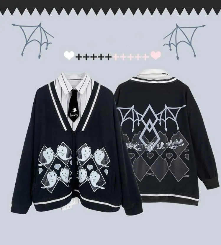 Halloween Gothic Baseball Jacket Little Ghost Coat Blouse