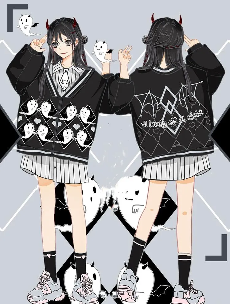 Halloween Gothic Baseball Jacket Little Ghost Coat Blouse