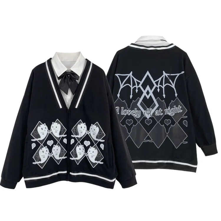 Halloween Gothic Baseball Jacket Little Ghost Coat Blouse