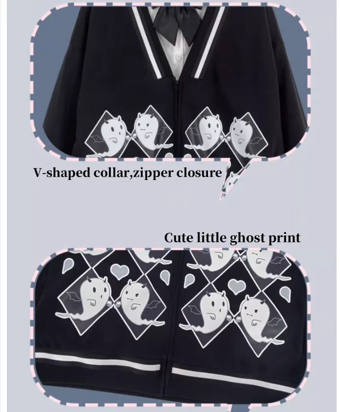 Halloween Gothic Baseball Jacket Little Ghost Coat Blouse