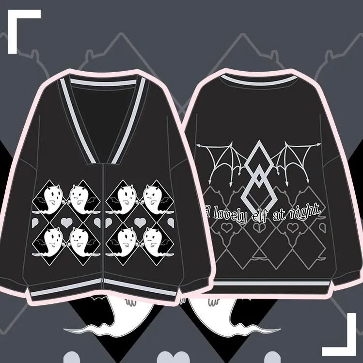 Halloween Gothic Baseball Jacket Little Ghost Coat Blouse