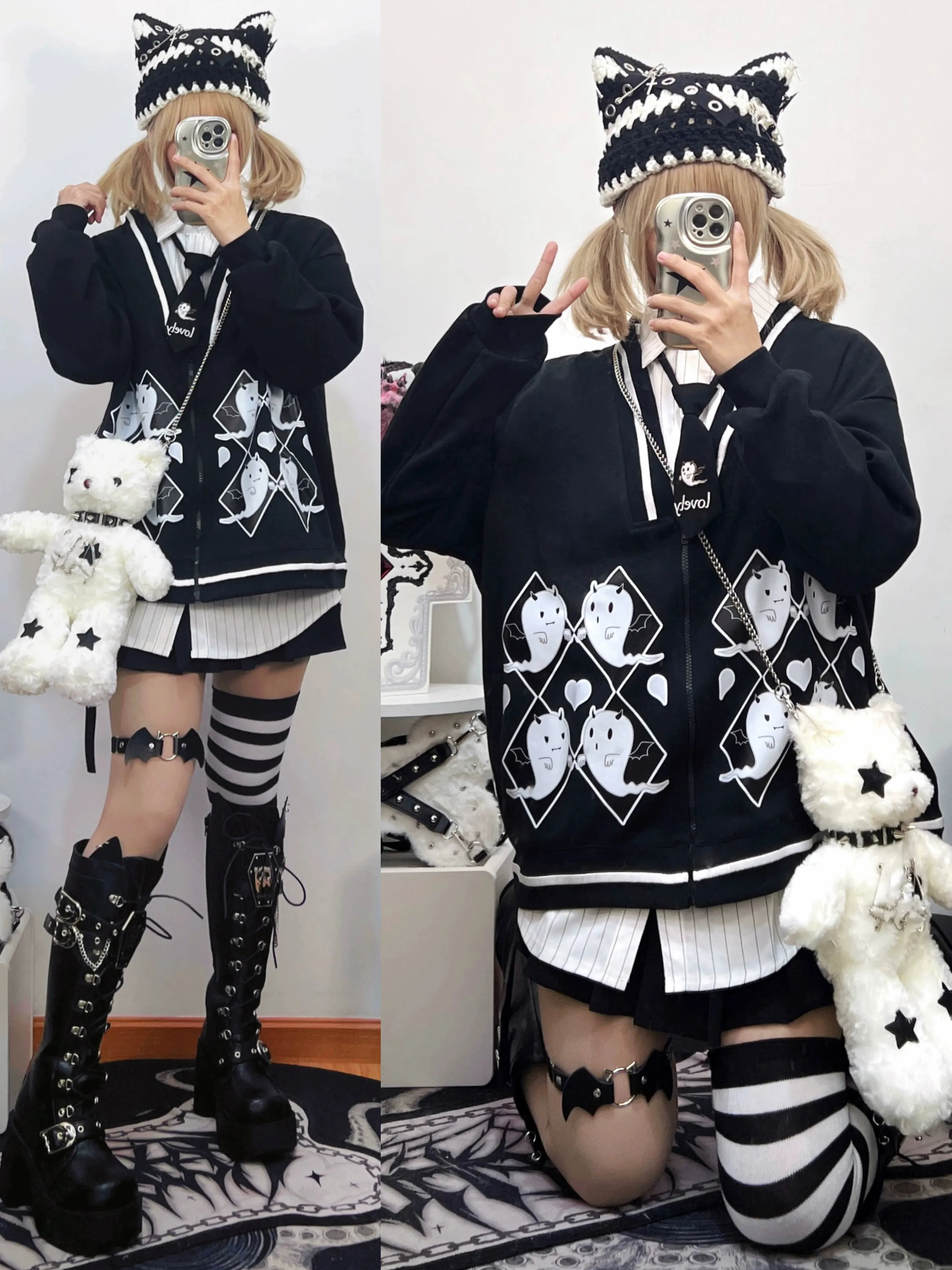 Halloween Gothic Baseball Jacket Little Ghost Coat Blouse