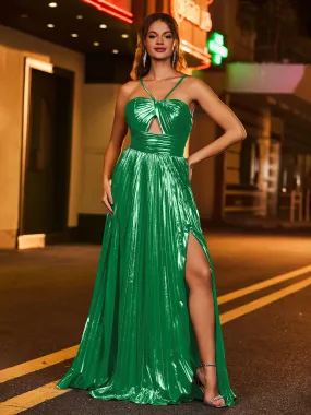 Halter A-line  Pleated Maxi Dress Emerald