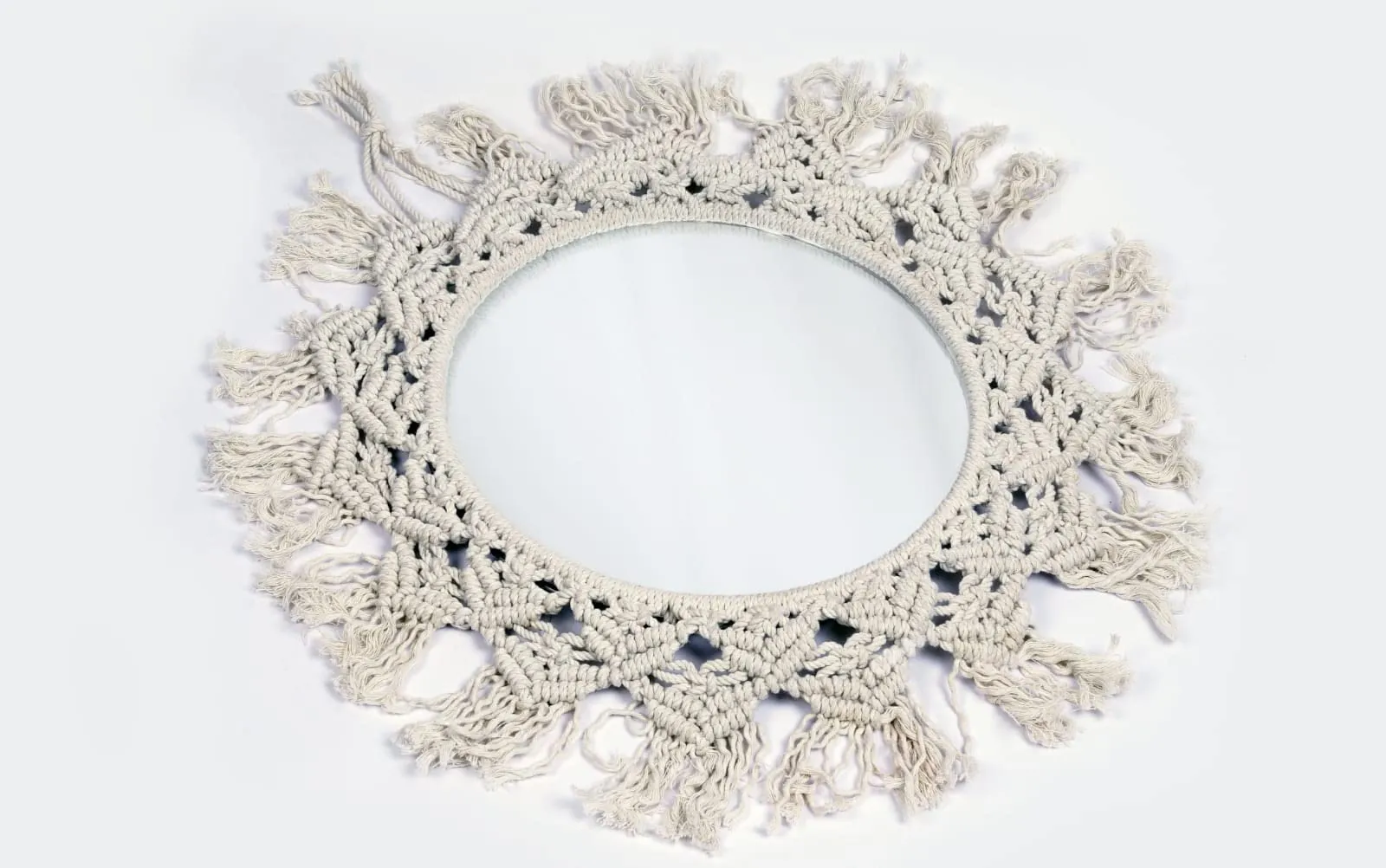 I.J Creations Macrame Hanging Wall Mirror with Macrame Round Mirror for Bedroom, Drawing Room, Office and Home Decoration