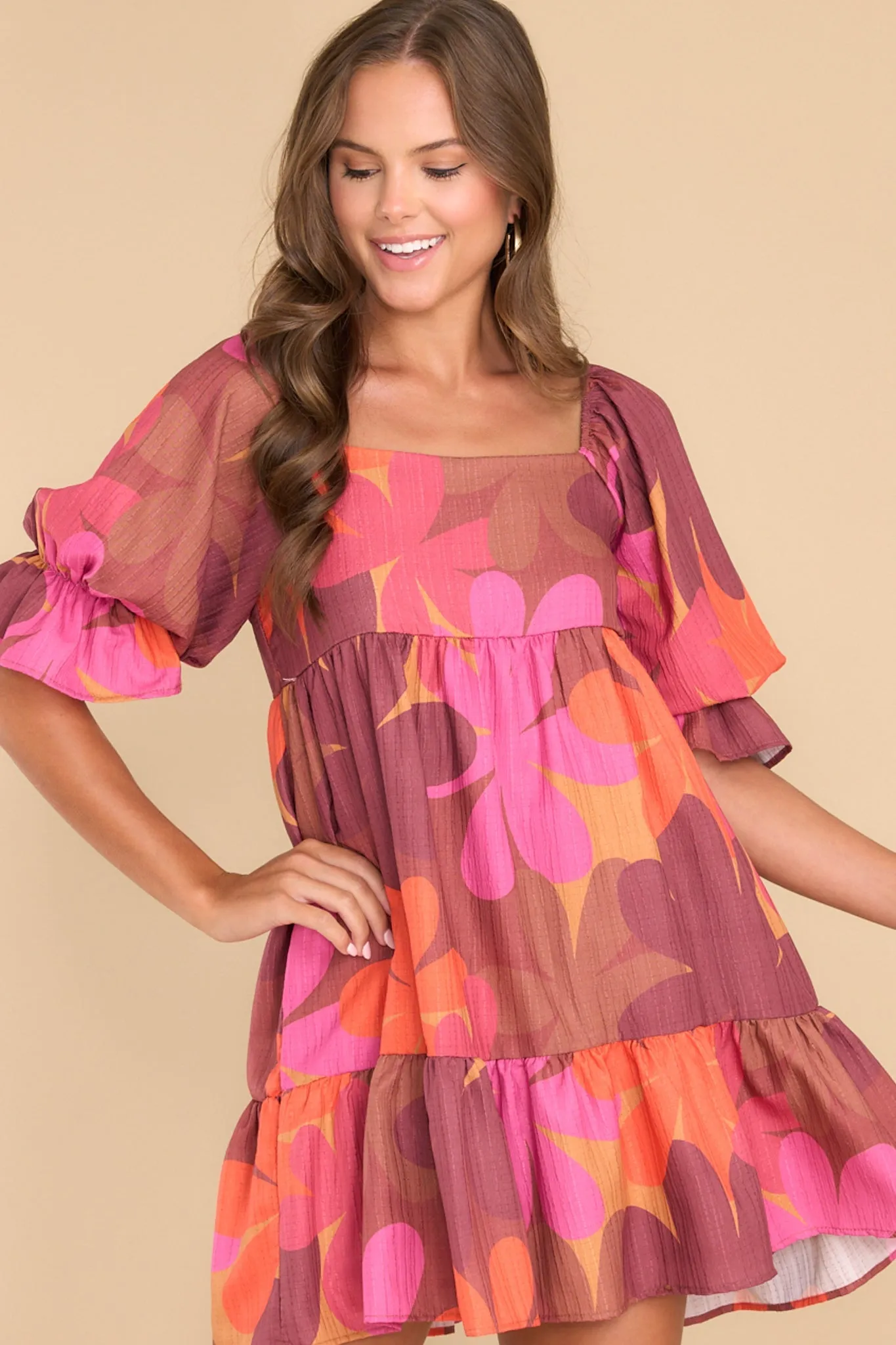 Instinctive Impression Burgundy Floral Print Dress