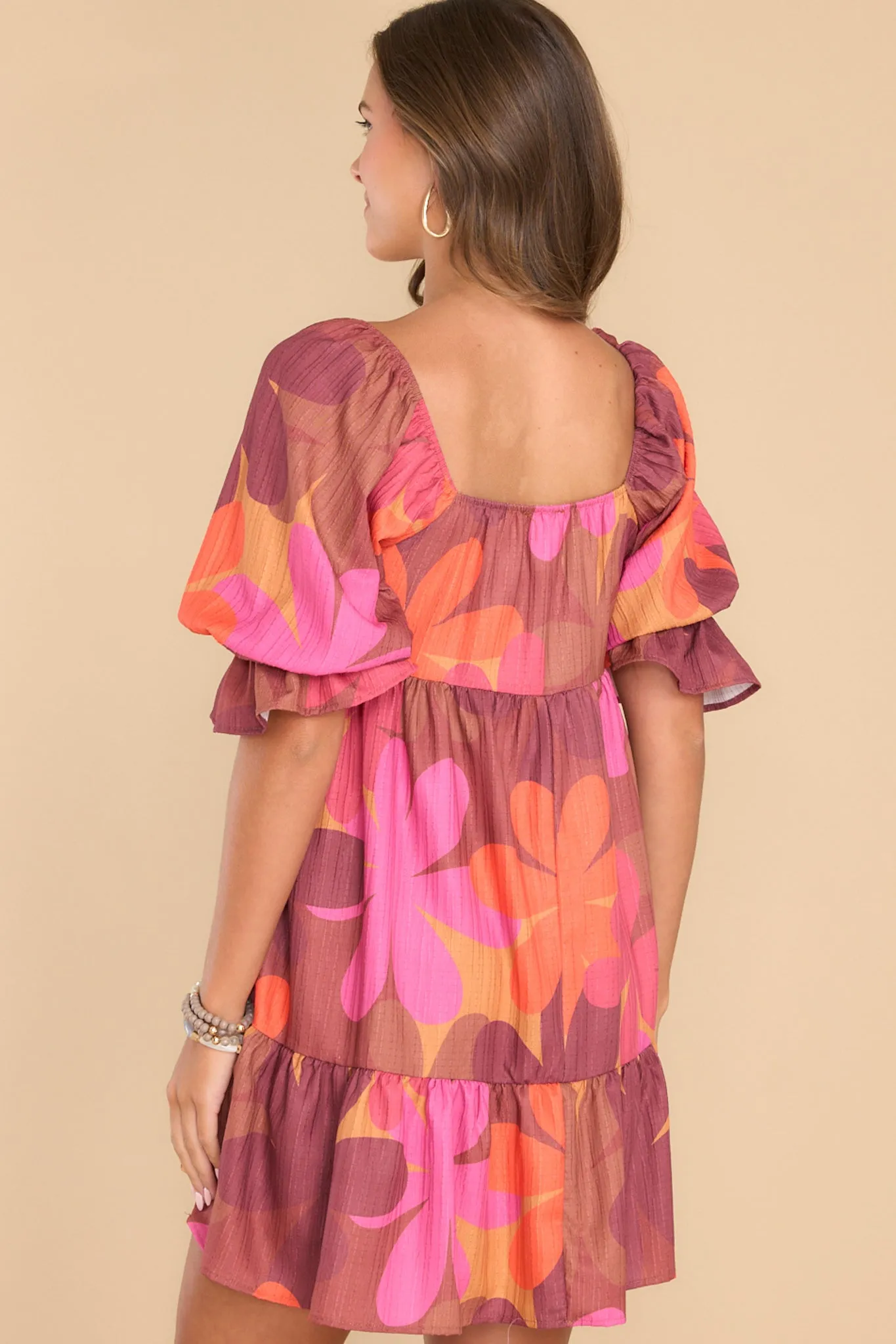 Instinctive Impression Burgundy Floral Print Dress