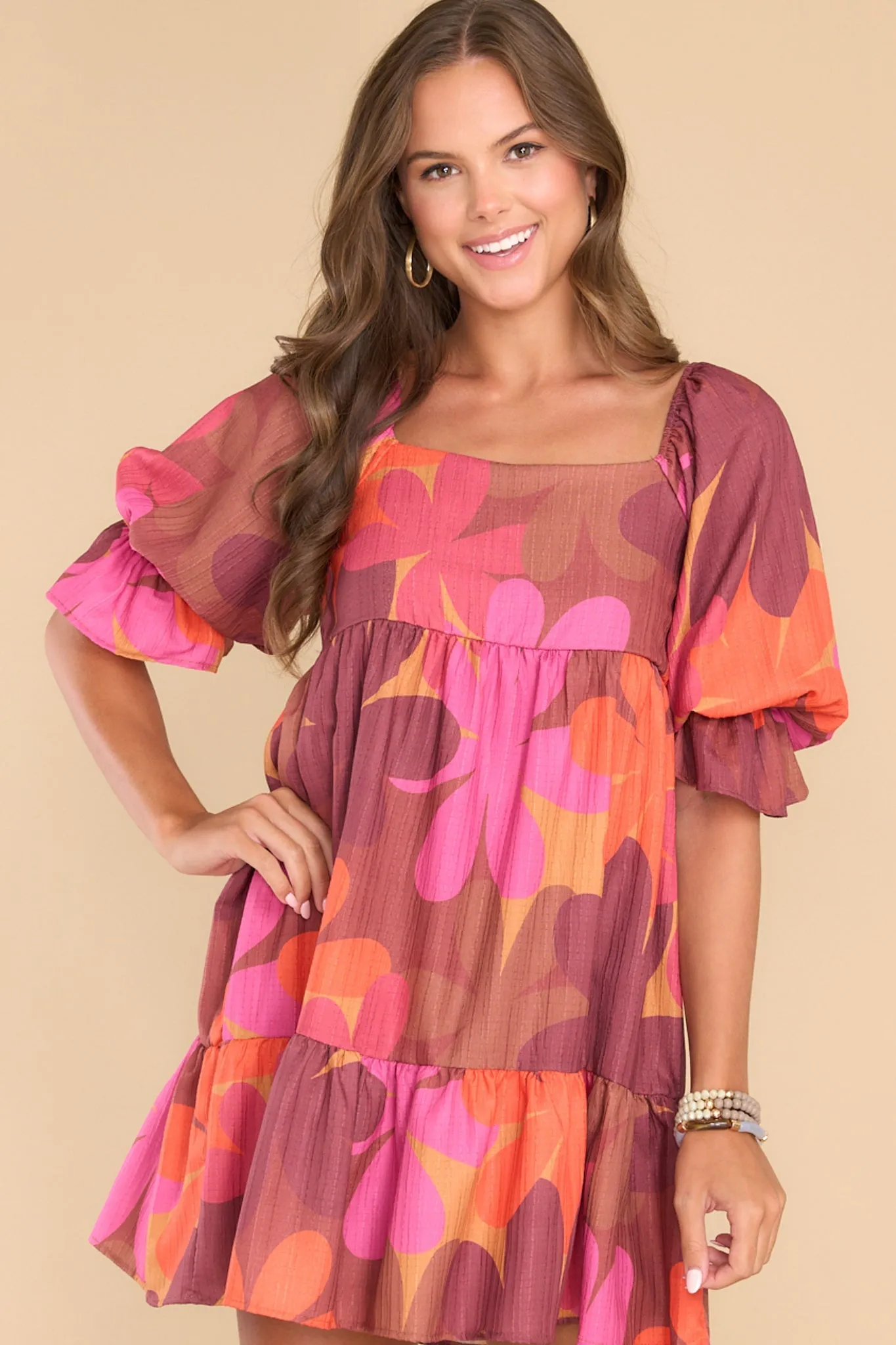 Instinctive Impression Burgundy Floral Print Dress