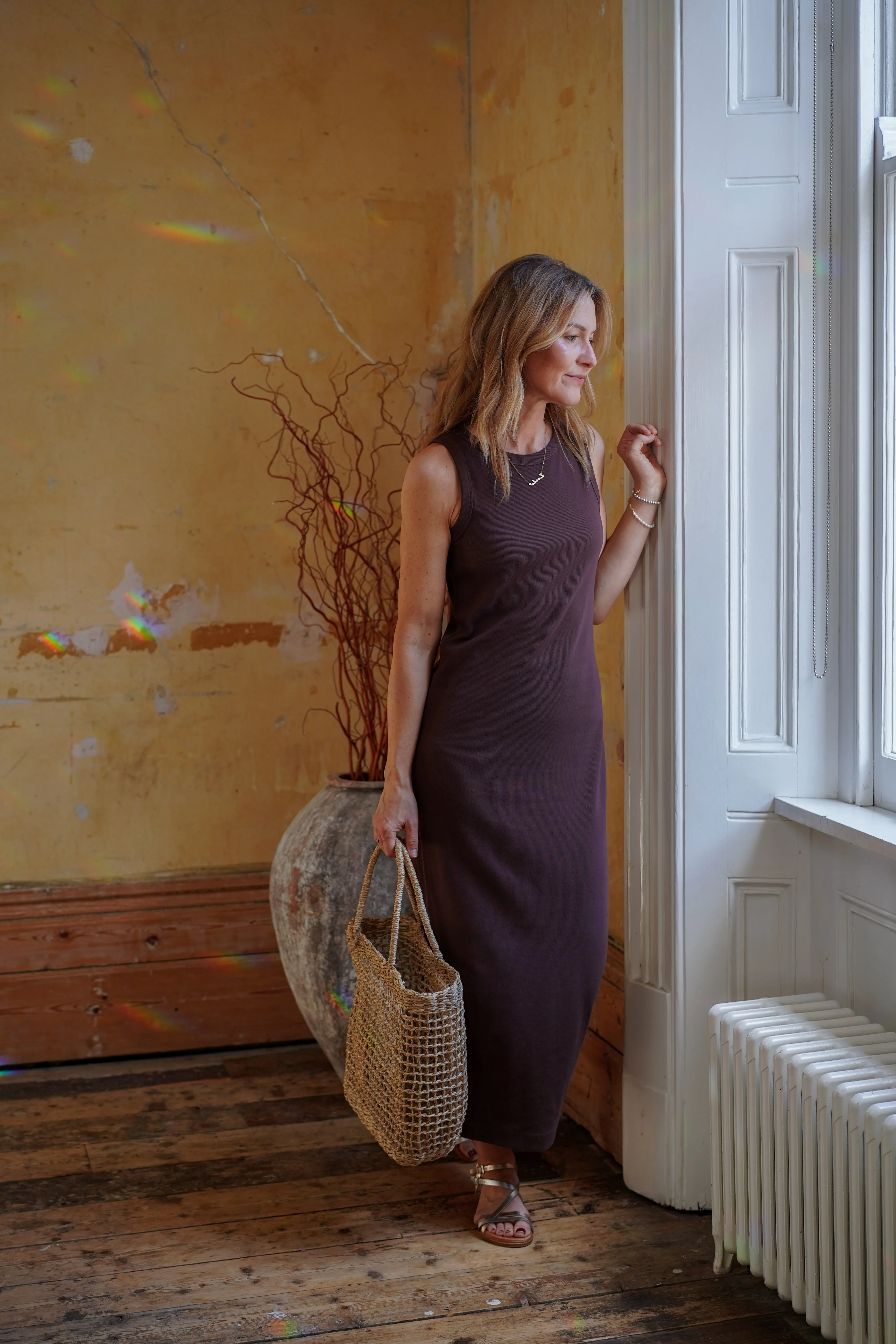 Izzy Ribbed Jersey Dress (Chocolate)