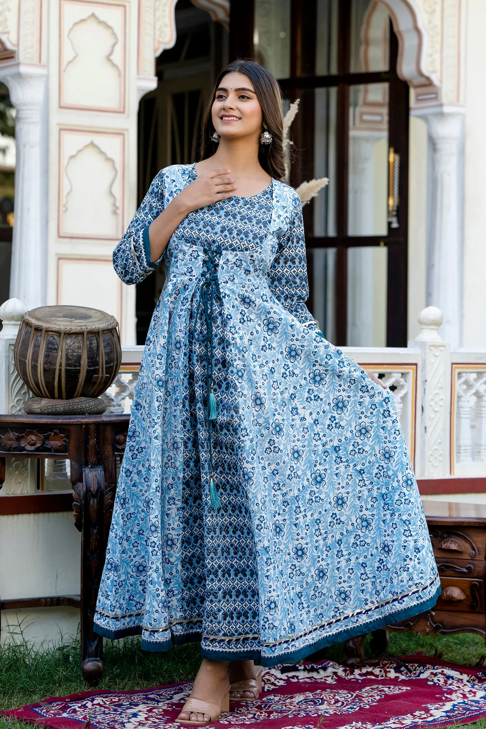 Jaipurite Anarkali Printed Double Layred style Long Gown