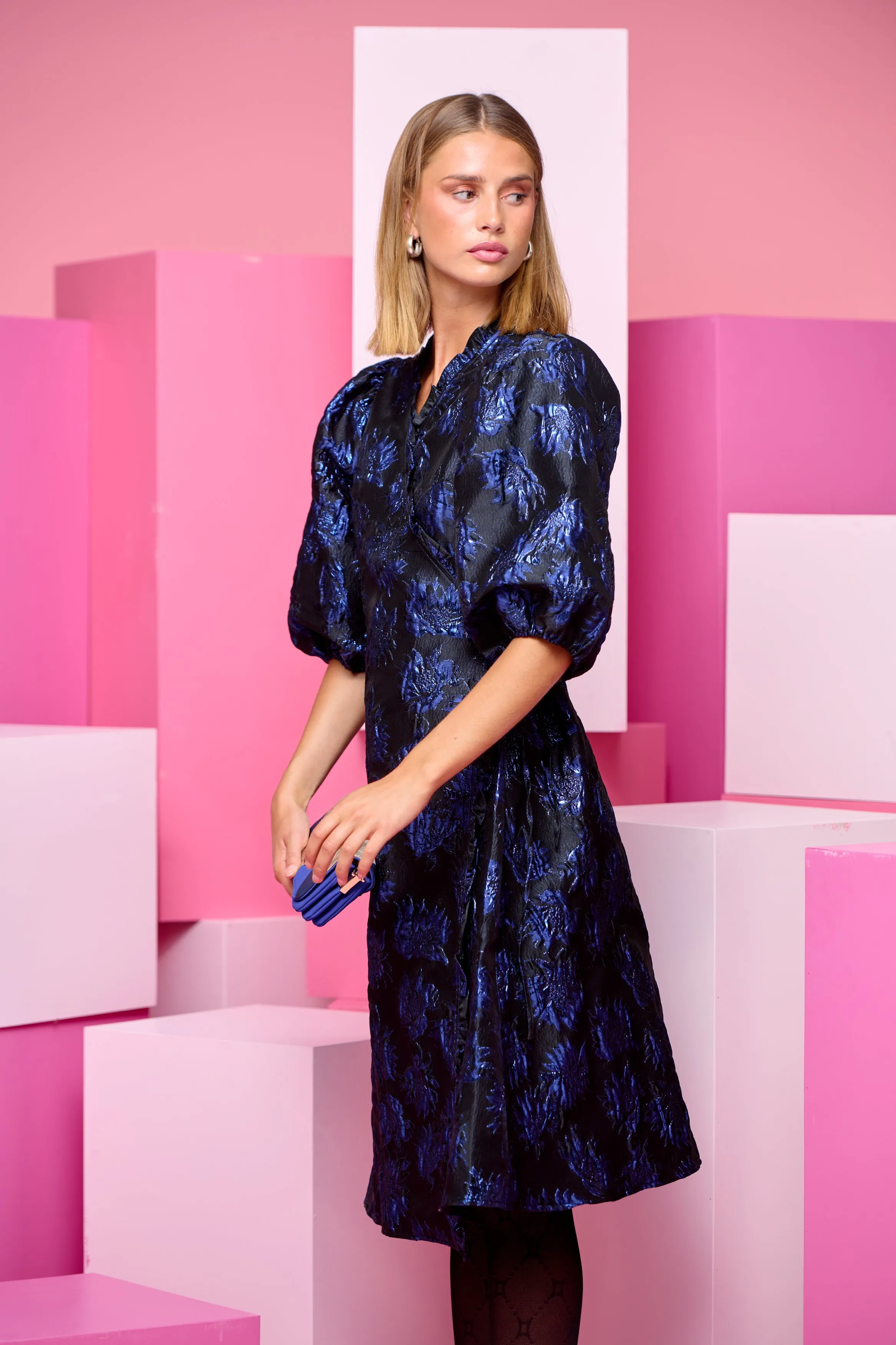 Jessa Wrap Dress - Blk/Blu Mix