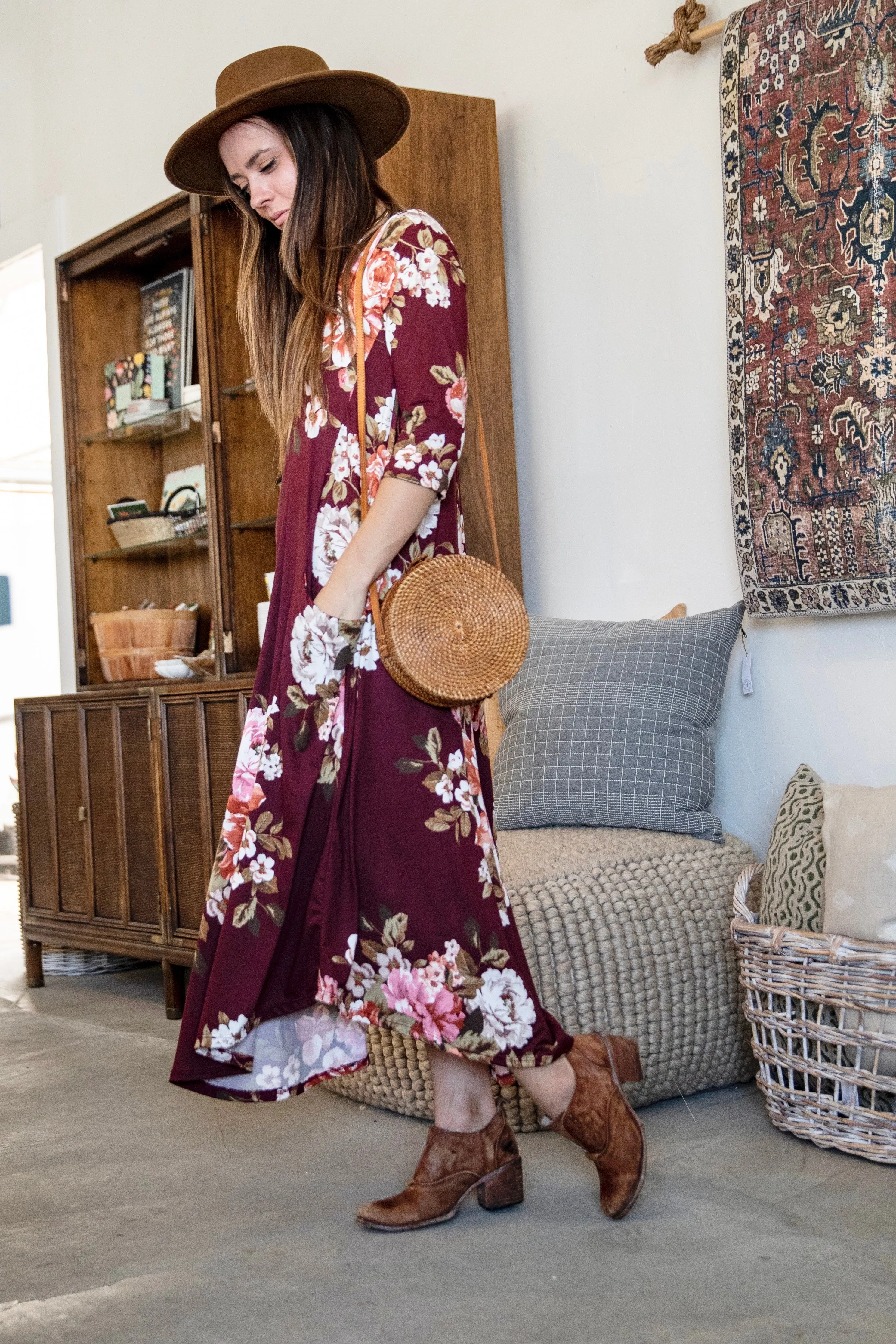 Jessi Dress Maroon Floral
