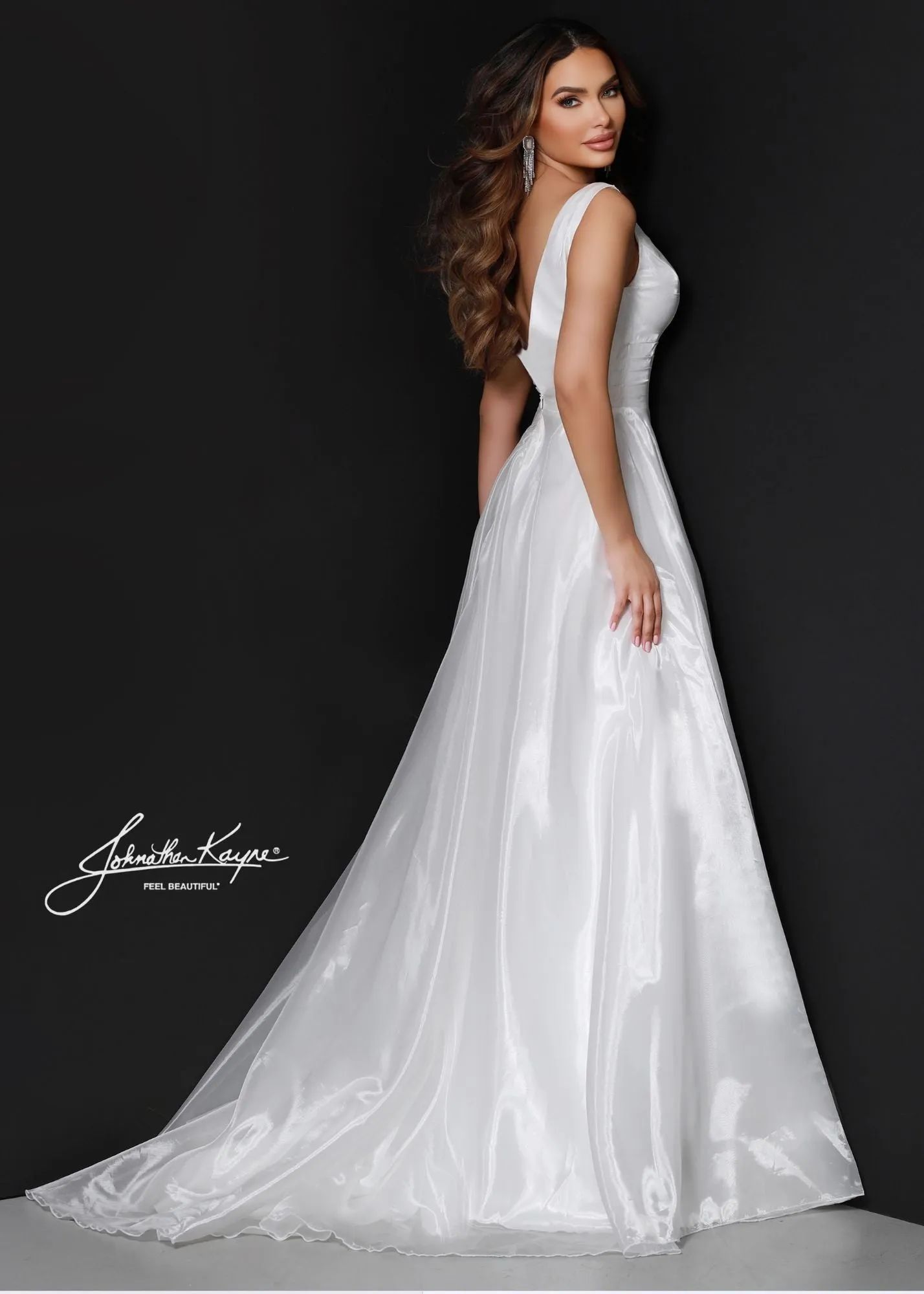 Johnathan Kayne 2538 Size 0, 14 A Line Wedding Dress Slit V Neck Destination Bridal Gown