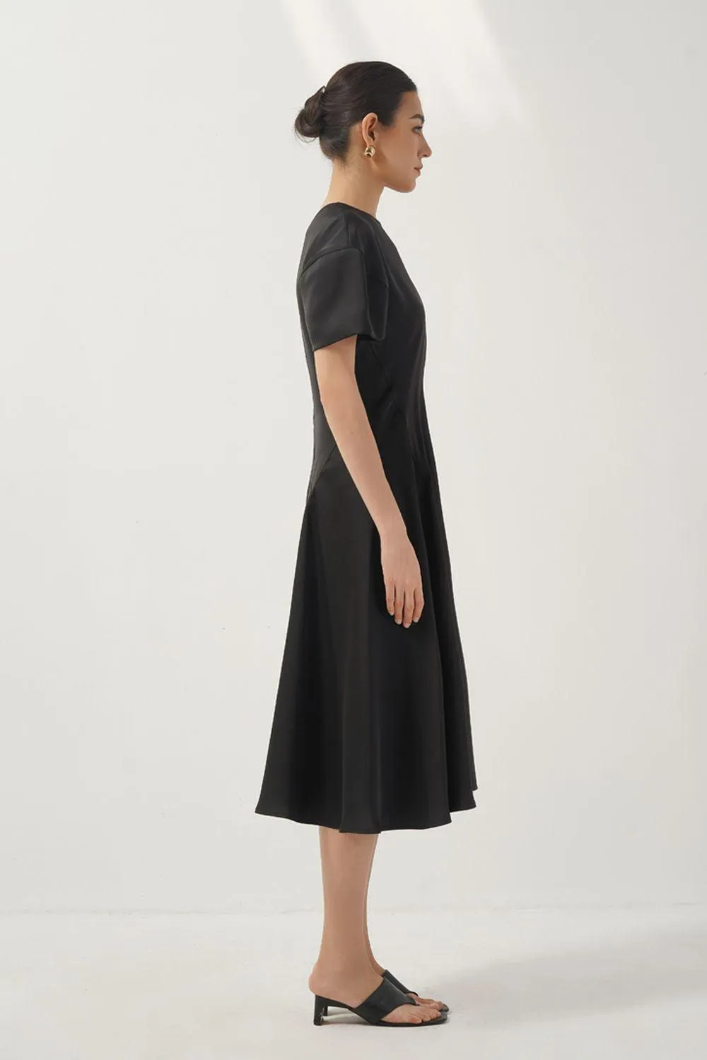 Josie A-line Short Sleeved Silk Midi Dress