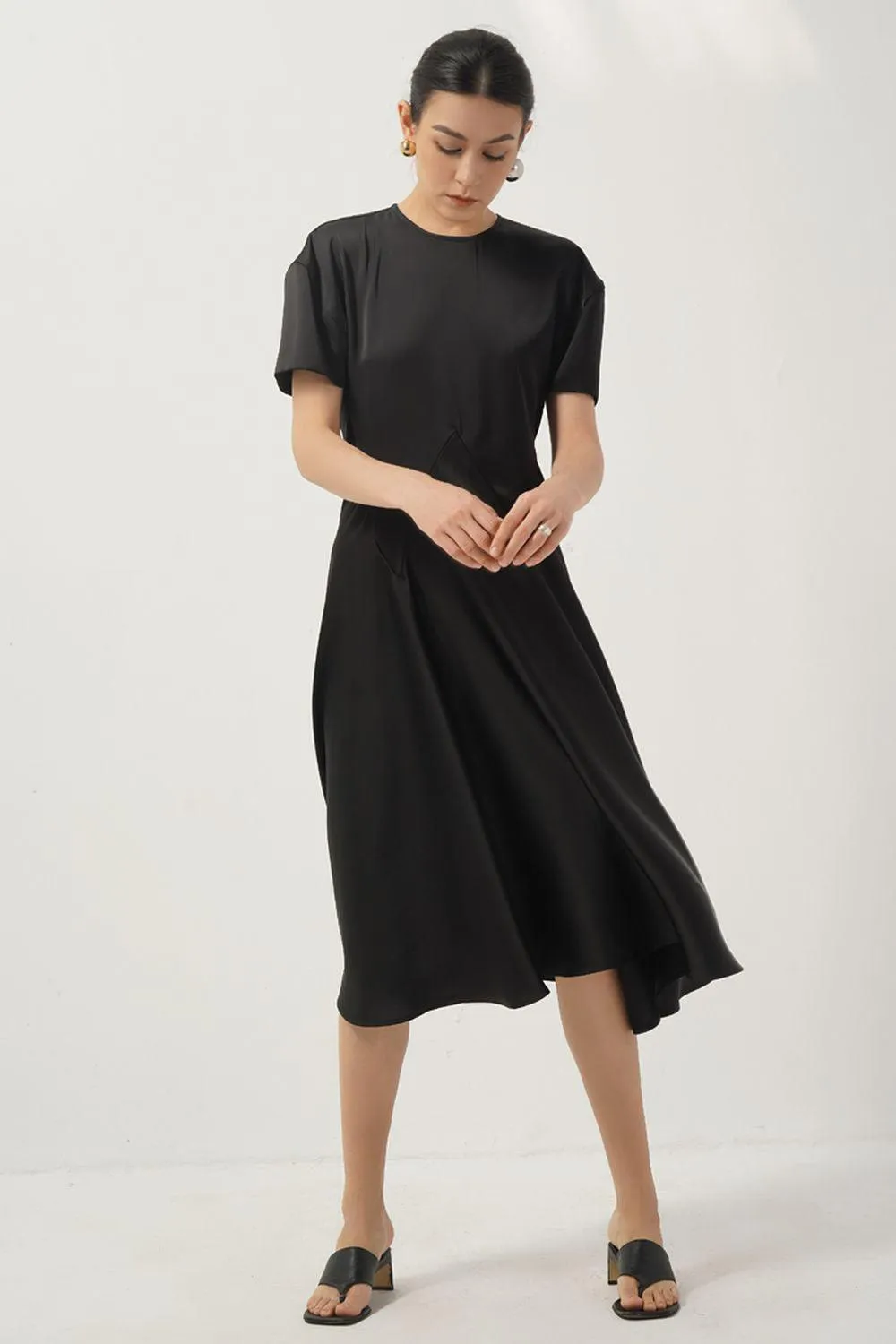 Josie A-line Short Sleeved Silk Midi Dress
