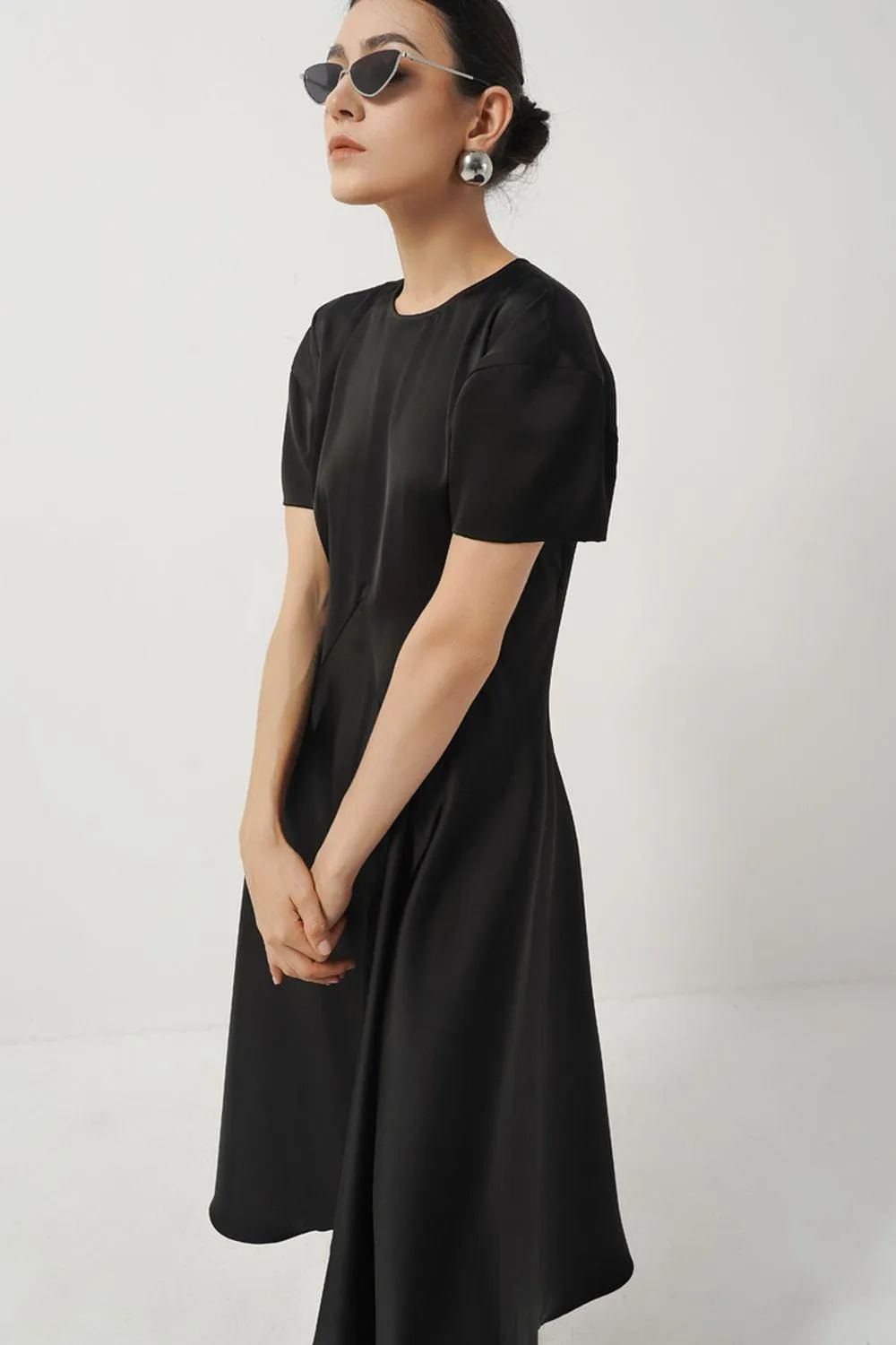 Josie A-line Short Sleeved Silk Midi Dress
