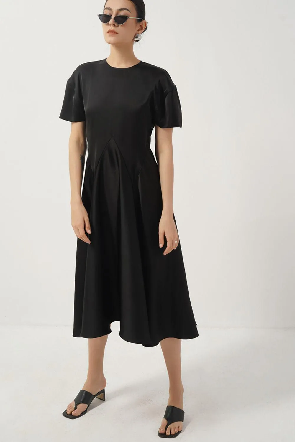 Josie A-line Short Sleeved Silk Midi Dress