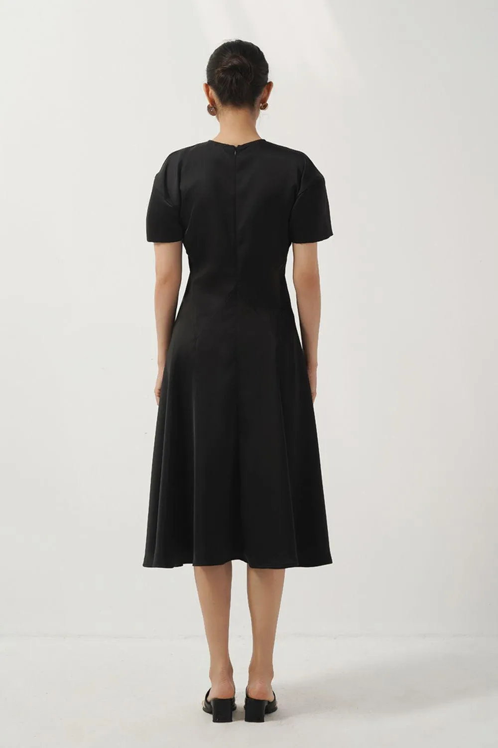 Josie A-line Short Sleeved Silk Midi Dress
